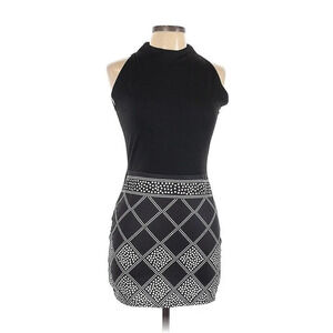 NWT CBR Cocktail Dress Womens Black White Sleeveless Mock Mini Ruched  Large